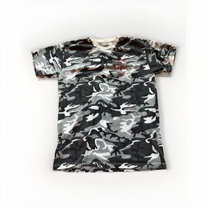 Y2K Dyenomite Gray Black White Camo Skull‎ Logo Graphic Crewneck Tee Men’s XL